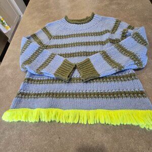 DR. BLOOM Sarao Women's Striped L/S Funnel Neck Sweater w/Contrast Fringe  - XL